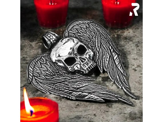 Totenkopf Fluegel Anhaenger Silber Edelstahl Rockyfy 04-02