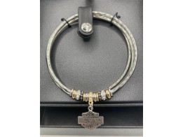 Harley-Davidson® 3-teiliges Armreif-Set für Damen mit Bar & Shield-Logo-Anhängern, silberfarben