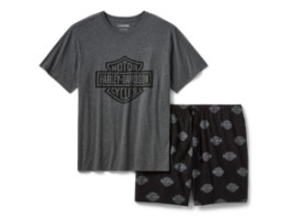 Herren Schlafanzug Set kurz Bar & Shield Tonal grau