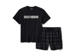 Karo-Pyjama Shorts Set schwarz