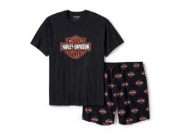Shorts-Pyjama Set Bar & Shield Print schwarz
