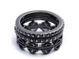Ring-Set Edelstahl geschwärzt B&S Logo mit Hämatit