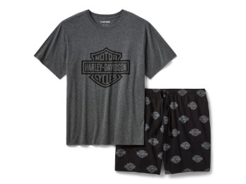 Herren Schlafanzug Set kurz Bar & Shield Tonal grau