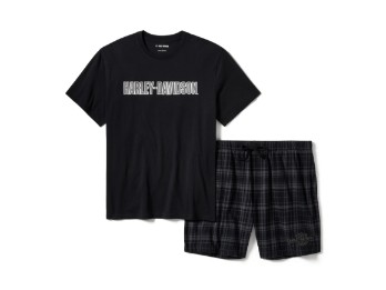Karo-Pyjama Shorts Set schwarz