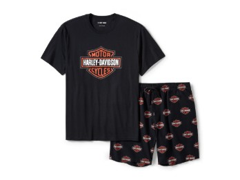 Shorts-Pyjama Set Bar & Shield Print schwarz
