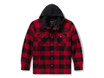 Traveler Hooded Shirt Jacket für Herren - Plaid - Deep Red & Harley Black