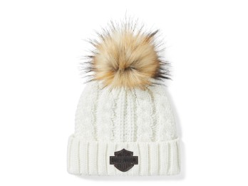 Leather Patch Pom Beanie