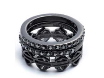 Ring-Set Edelstahl geschwärzt B&S Logo mit Hämatit
