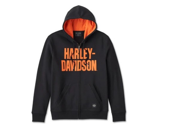 Hoodie Harley Davidson Script Black Orange