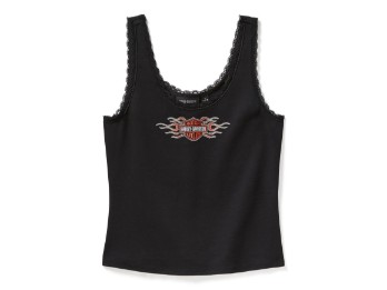 Vintage Flames Bling Lace Trim Tank