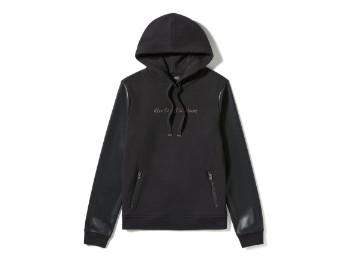 Damen Hoodie Faux Leather Sleeve Pullover
