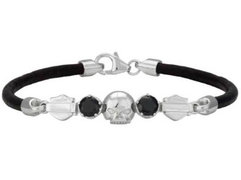 Leder Armband Silver Skull