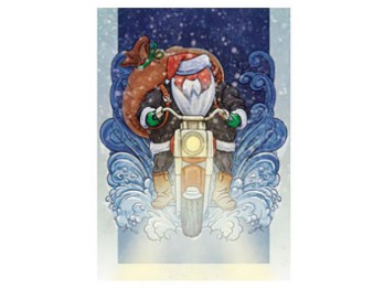 Winter Biker Santa Boxed Holiday Cards