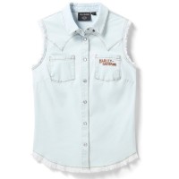H-D Vintage Fringe Ärmellose Denim Bluse 
