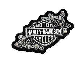 3.5 in. Studded Silver Floral Embroidered Emblem Sew-On Patch, Black & White