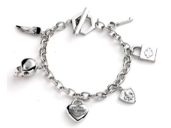 Harley-Davidson® Women's 7.5 in. Logo & Motif Charm Toggle Bracelet - Silver