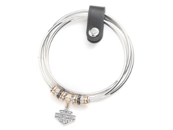 Harley-Davidson® Women's 3 Piece Bangle Set w/ Bar & Shield Logo Charms, Silver