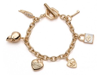 Harley-Davidson® Women's Mother of Pearl Logo Charm Toggle Bracelet, Gold Brass