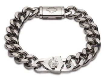 Harley-Davidson® Men's Bar & Shield Padlock Curb Chain Bracelet - Stainless Steel