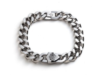 Harley-Davidson® Men's Bar & Shield Padlock Curb Chain Bracelet - Stainless Steel
