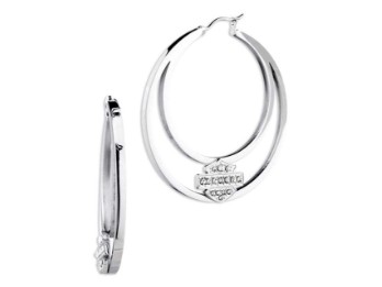 Harley-Davidson® Women's Crystal Bar & Shield Logo Large Hoop Earrings, Silver