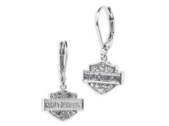 Harley-Davidson® Women's Crystal Bar & Shield Logo Drop Earrings, Silver