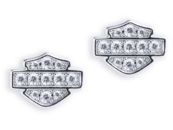 Harley-Davidson® Women's Bar & Shield Pave Stones Stud Earrings, Sterling Silver