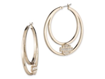 Harley-Davidson® Women's Bar & Shield Crystal Large Hoop Earrings, Gold Plated