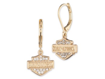 Harley-Davidson® Women's Bar & Shield Logo Crystal Drop Earrings, Gold Plated