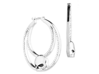 Harley-Davidson® Women's Willie G Skull Pave Crystal Hoop Earrings, Silver Brass