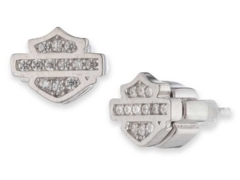 Harley-Davidson® Women's 8mm Bling Bar & Shield Stud Earrings, Sterling Silver