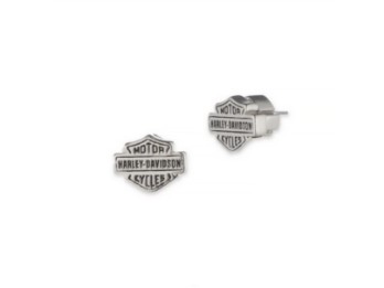 Harley-Davidson® Women's 10mm Script Bar & Shield Logo Stud Earrings, Silver