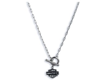Harley-Davidson® Women's 16in. Stones Bar & Shield Toggle Collar Necklace, Silver