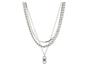 Harley-Davidson® Women's Bar & Shield Link Charm Multirow Chain Necklace, Silver