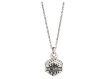 Harley-Davidson® Women's 18in Bar & Shield Crystal Twist Pendant Necklace, Silver