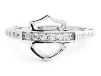 Harley-Davidson® Women's Embellished Bar & Shield Logo Ring, Sterling Silver