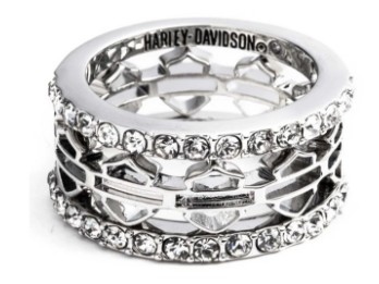 Set aus drei Harley-Davidson®-Ringen mit B&S-Verzierung und Zirkonia
