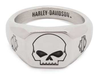 Harley-Davidson® Men's Willie G Skull Beveled Edge Ring, Stainless Steel