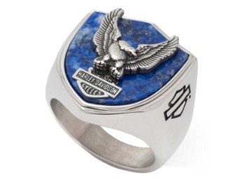 Harley-Davidson® Men's Flying Eagle Crest Ring, Stainless Steel & Sodalite Stone
