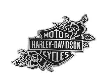 Harley-Davidson® 1.5 inch. Silver Bar & Shield Floral Metal Pin, Black Finish