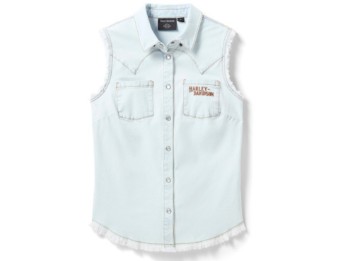 H-D Vintage Fringe Ärmellose Denim Bluse 