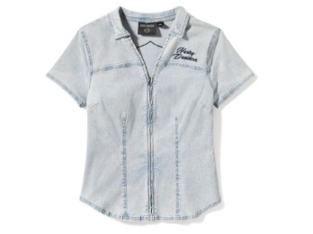 Harley-Davidson Damen Jeansbluse Kurzarm Bling