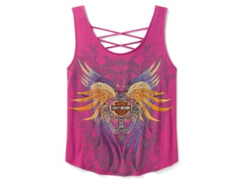 Damen Bling H-D® Moto Wings Tanktop mit Schnür-Rücken - pink 