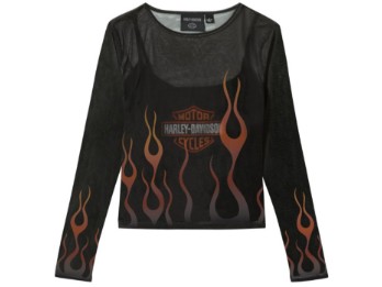 Harley-Davidson Damen Mesh Top Flames schwarz