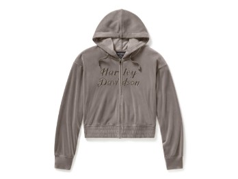 Damen-Kapuzenpullover aus Velours mit Reißverschluss - beige