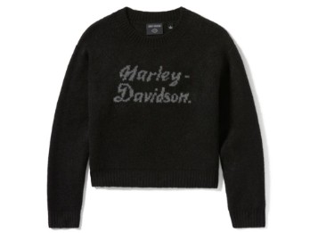 Damen Strickpullover schwarz mit Metallic Grauen  Schriftzug 