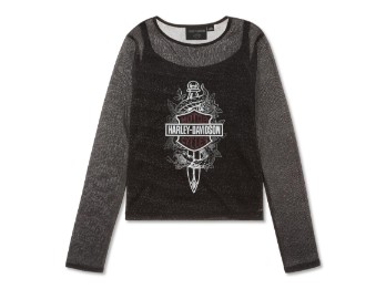 Damen-Langarmtop aus Mesh mit Metallic-Dolch-Motiv