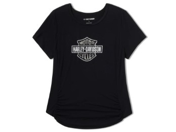 Damen Beveled Bar & Shield Bling Shirt - schwarz