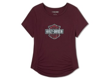 Damen Beveled Bar & Shield Bling Shirt - dunkelrot