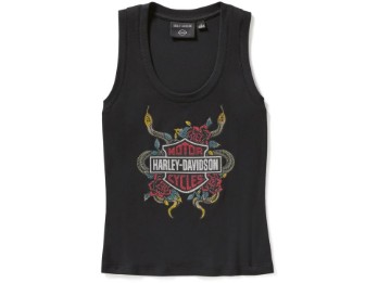 Damen Serpent Rose Bling geripptes Tanktop- schwarz